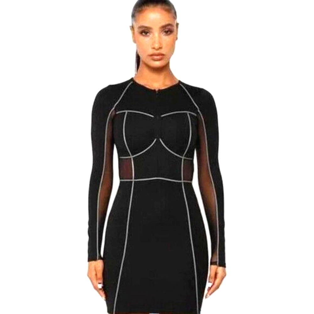 Maniere De Voir Bodycon Mini Dress US 2 - 4 🖤 Black Front & Back Zip Womens